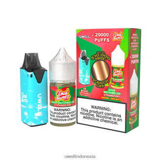 UWELL V6 perangkat sekali pakai + jus daddy's vapor 30ml - bundel kolaborasi clr: biru/flv: stroberi semangka asam 50mg XP2J2H204 UWELL Vape Disposable